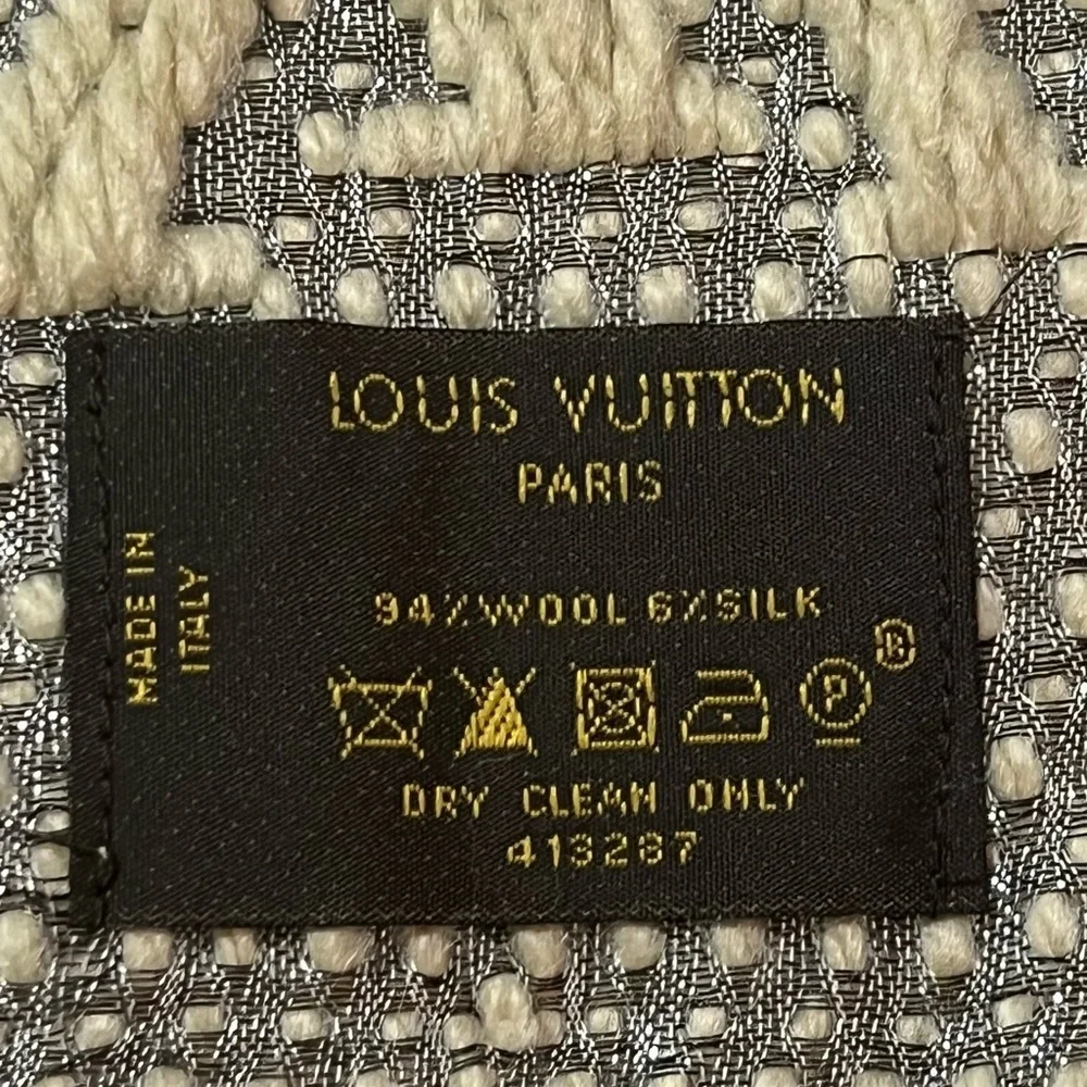 LOUIS VUITTON AUTHENTIC SHINE LOGOMANIA Pearl/ Gray SCARVE